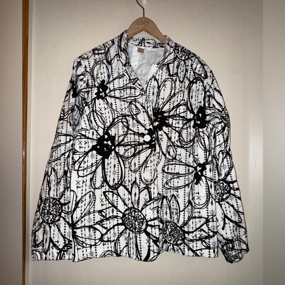 CJ Banks Black and White Floral Jacket